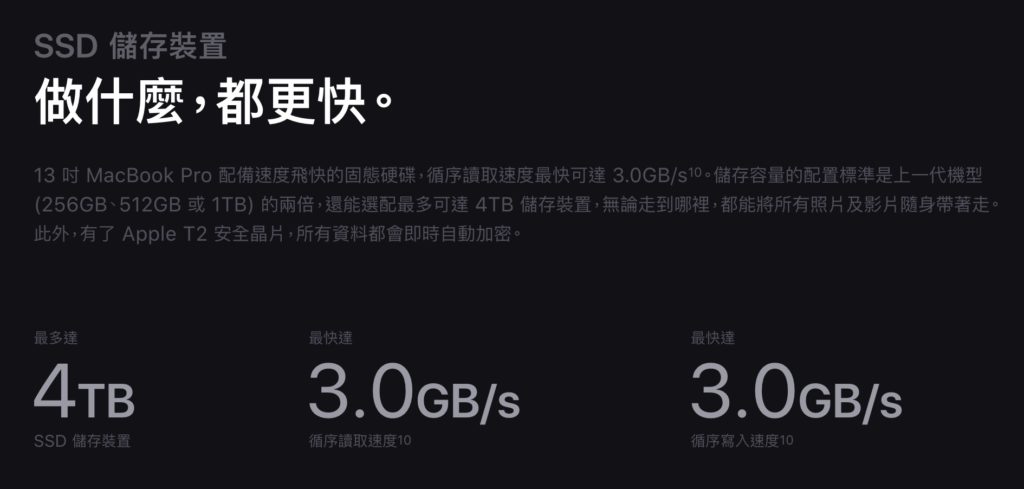 MacBook Pro 13吋 SSD 最高可配置到 4TB