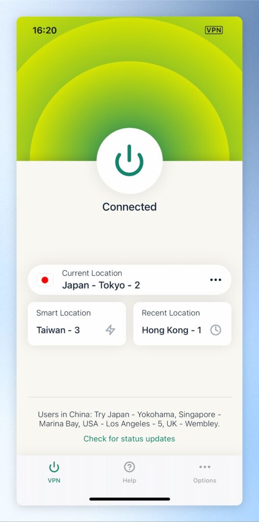 連接完成後會顯示 Connected,並會顯示綠色
