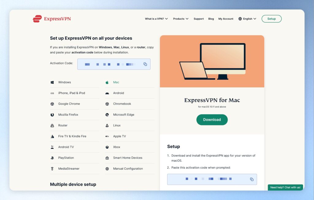 點擊右上角「Setup」,進入 ExpressVpn Set up 畫面