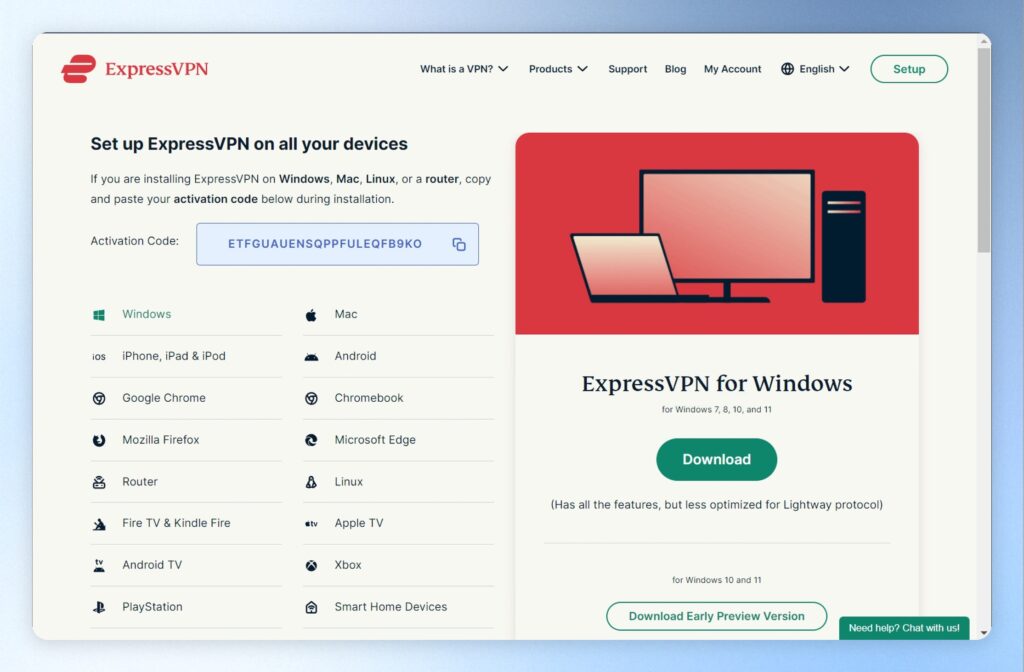 點選右上角「Setup」,進入ExpressVPN Setup畫面