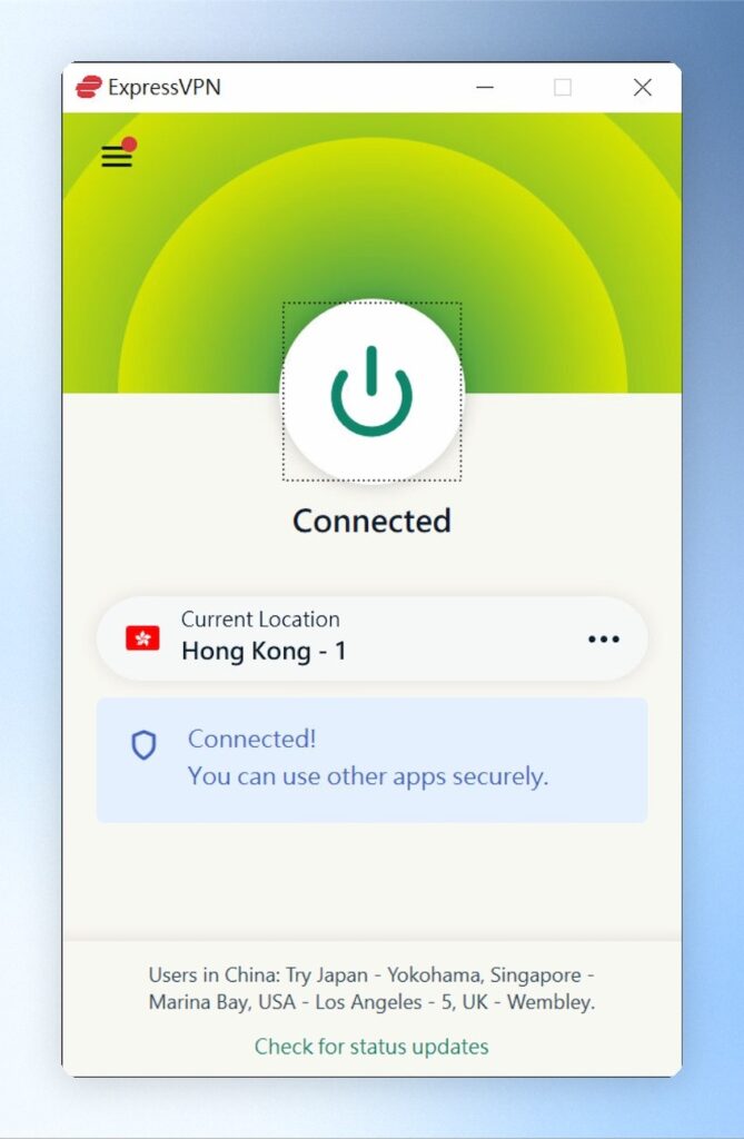 連接上了之後會顯示Connected,並會顯示綠色,此時即可連線看看需要翻牆的網站,測試是否成功翻牆了!