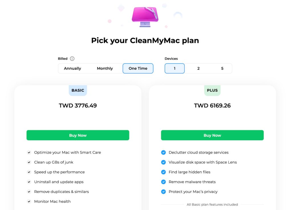 CleanMyMac 一次買斷價格畫面