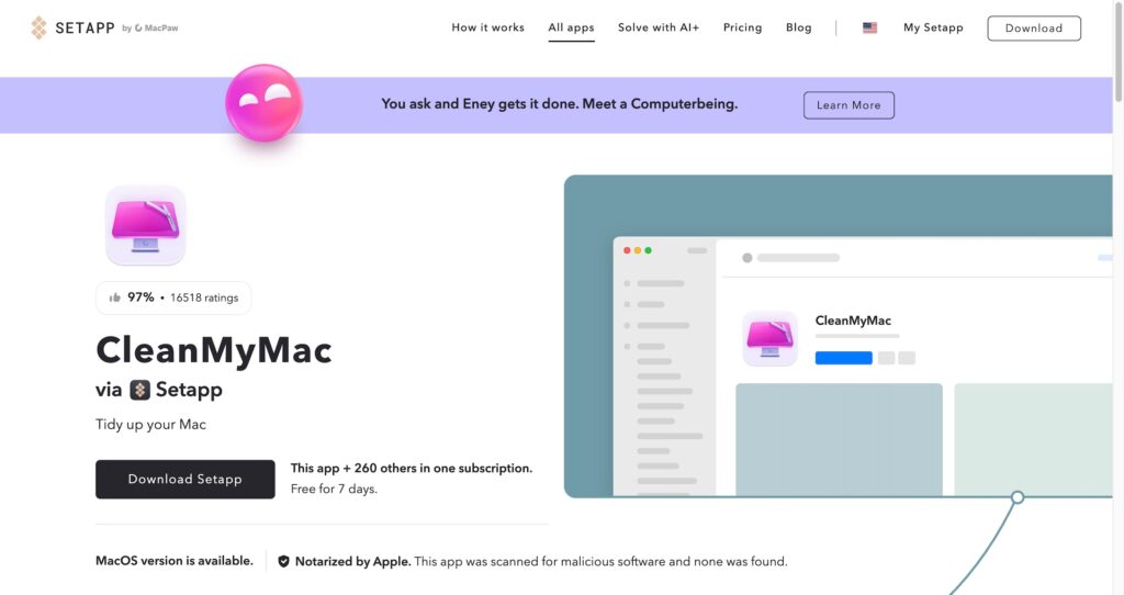 Setapp 介紹 CleanMyMac 畫面