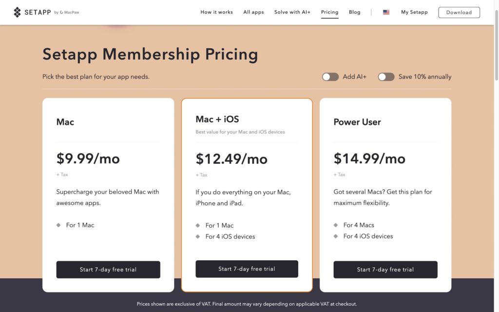 Setapp 訂閱會員價格畫面