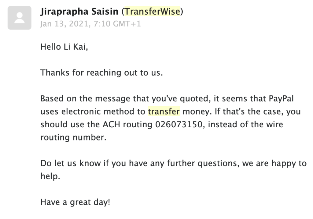 1/13 將錯誤訊息給 TransferWise