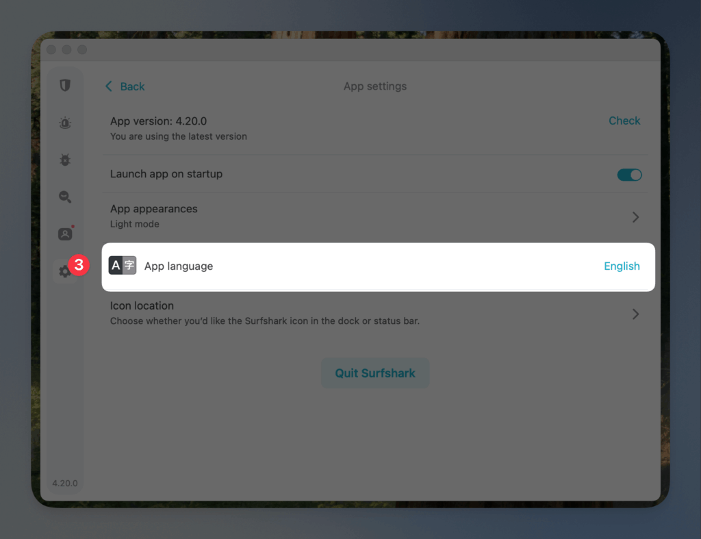 surfshark change lauguage