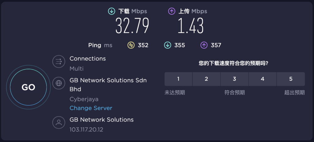 還沒使用 ExpressVPN 前，當地原始的網路連線速度