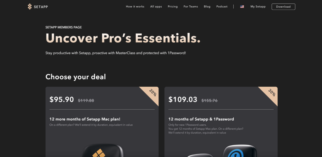 【Setapp 特殊優惠】 與 1Password、MasterClass 年訂閱組合包,單獨訂閱也有優惠! 2