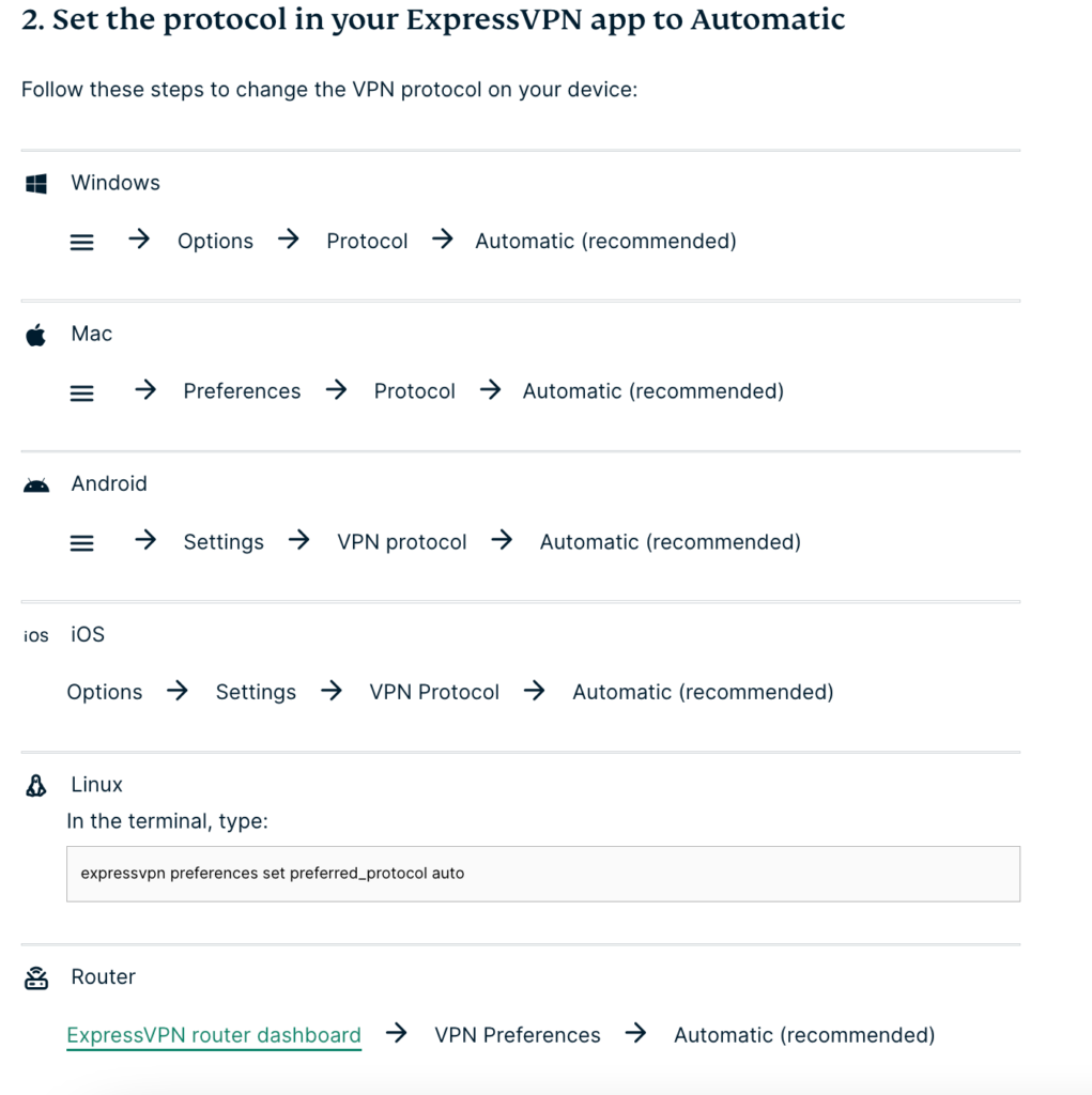 打開 Express VPN App,將 Express VPN 的 protocol 設定改為 Automatic