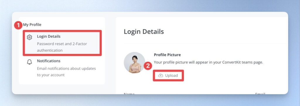 點擊左邊欄位的「Login Details」,到 Profile Picture 上傳更換大頭貼