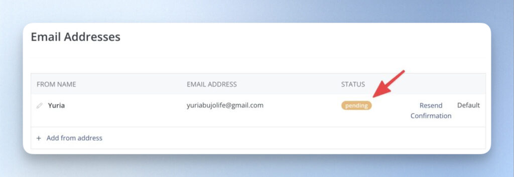 在「Email Addresses」欄位,確認目前電子信箱的驗證狀態