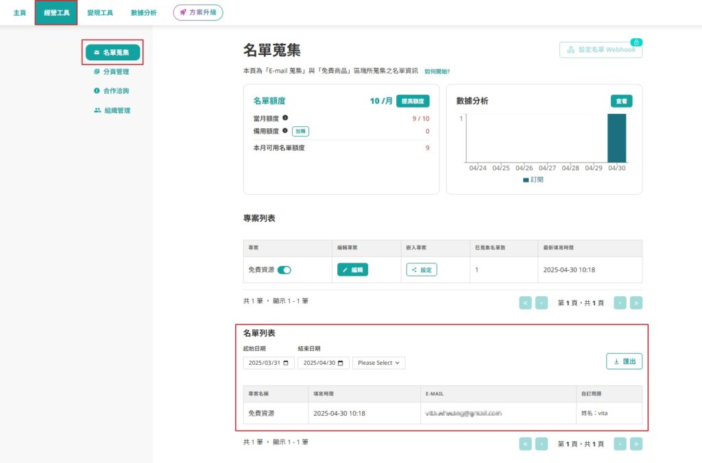 portaly 名單蒐集管理頁面