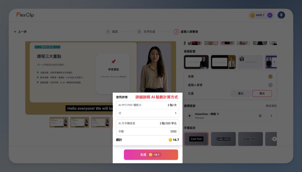 FlexClip AI 點數明細