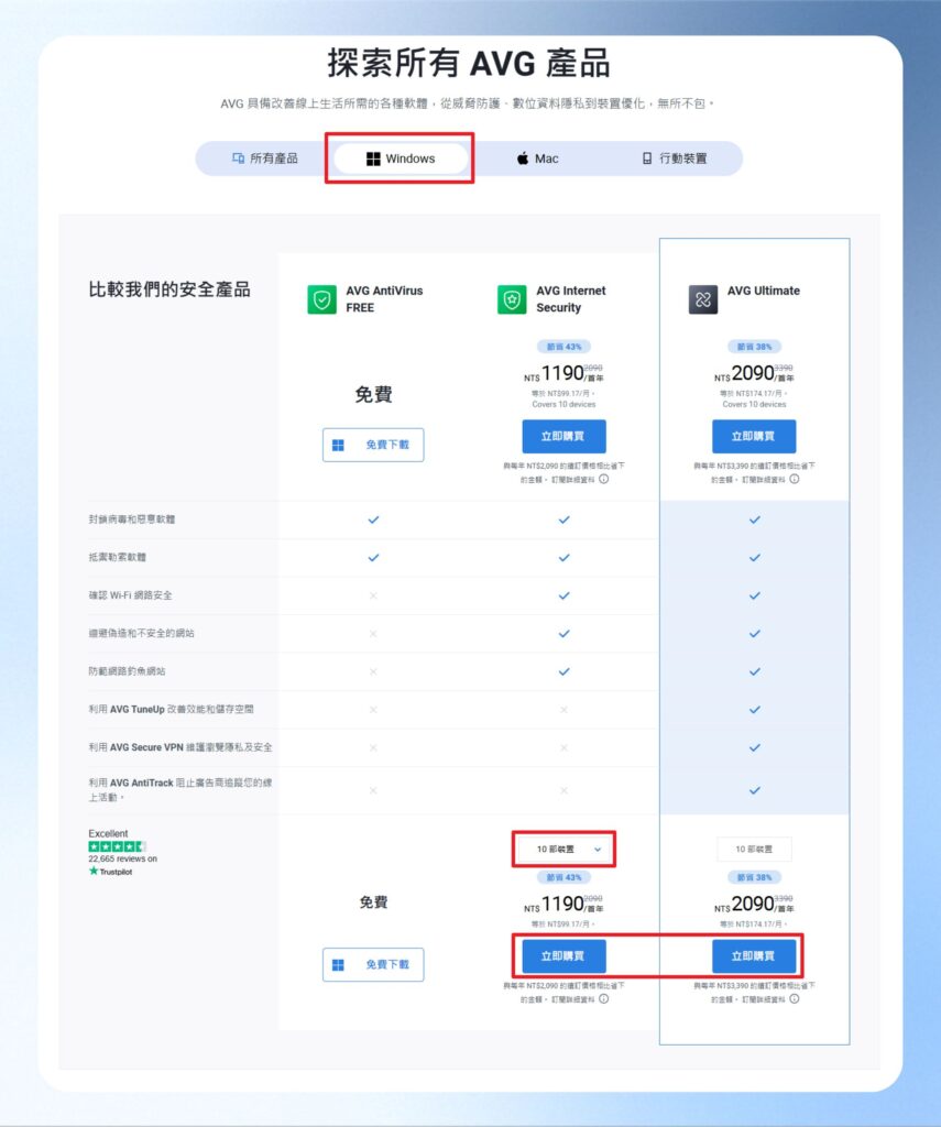 AVG 購買方案