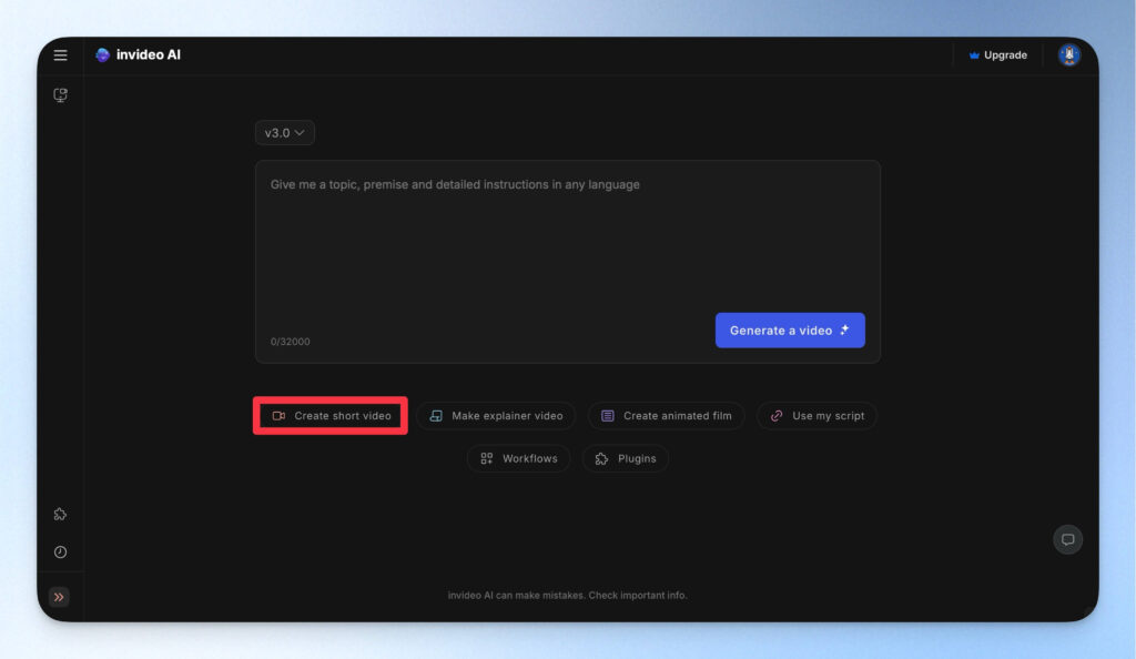InVideo AI 選擇生成類型