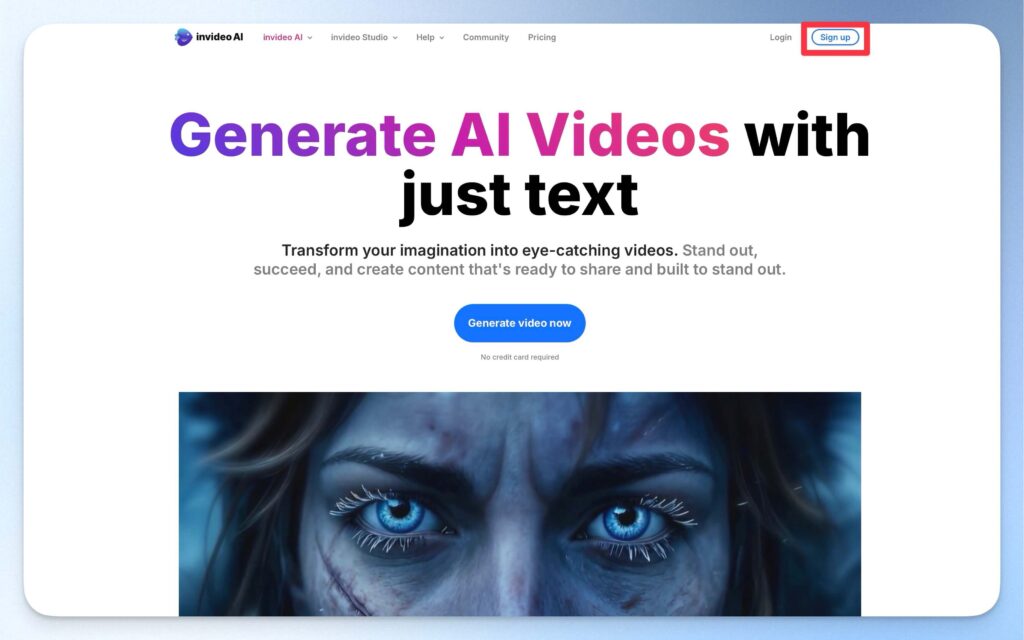 InVideo AI 首頁點擊 Sign Up
