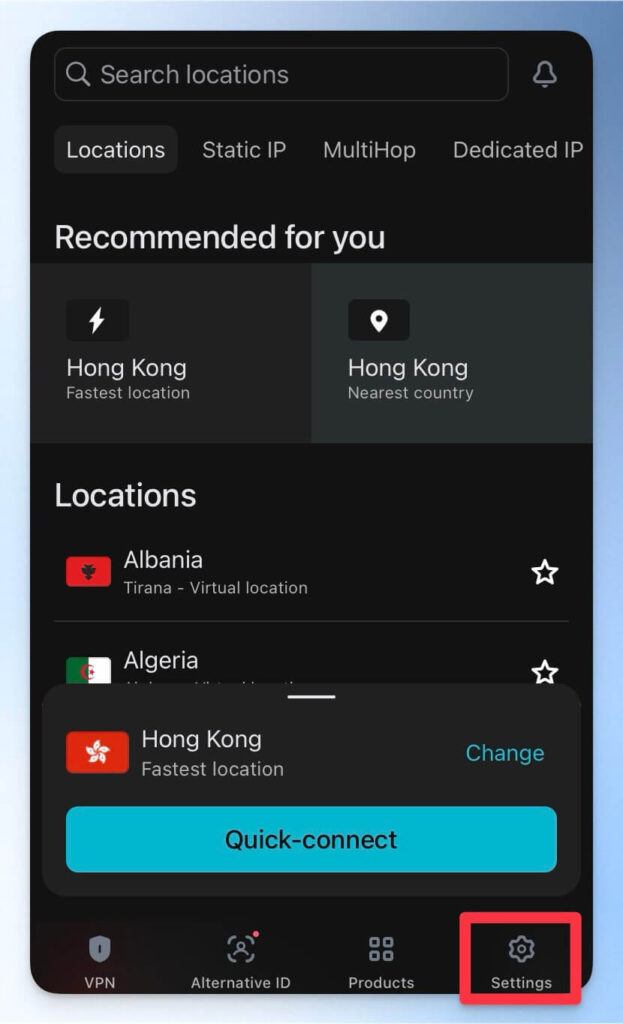 前往 SurfShark VPN 設定區