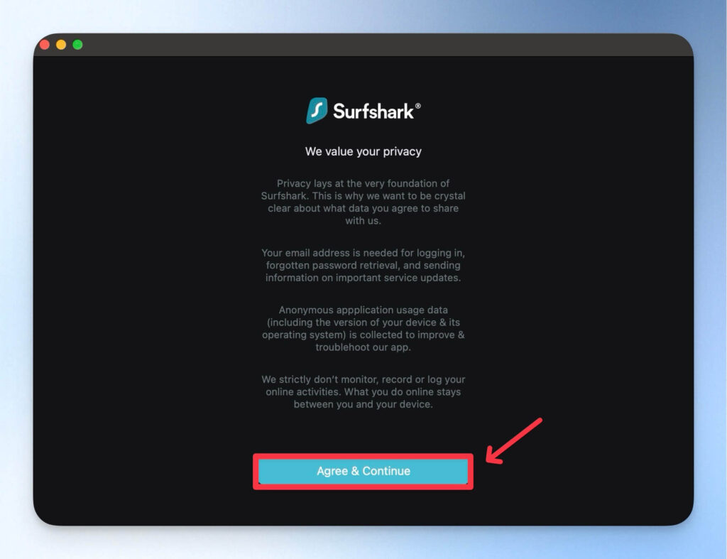 同意 SurfShark VPN 的隱私權政策