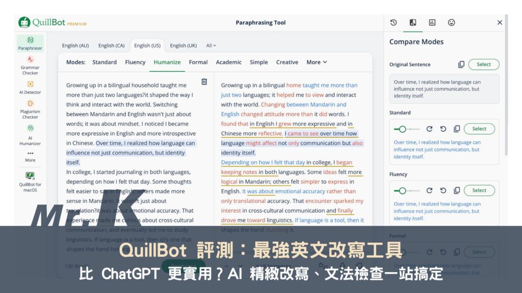 【QuillBot 評測】最強英文改寫工具，比 ChatGPT 更實用？AI 精緻改寫、文法檢查一站搞定