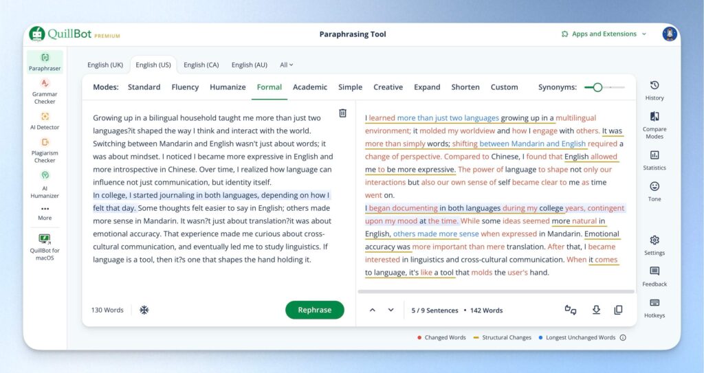 QuillBot 改寫工具 Paraphraser