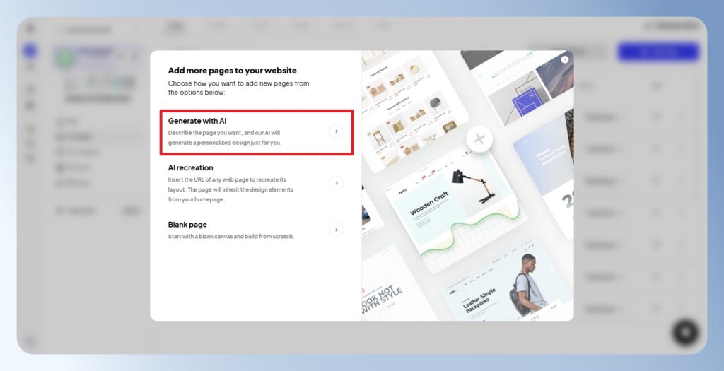 10Web AI Builder 選擇由 AI 產生內容