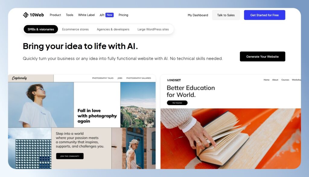 10Web 用 AI 生成 wordpress 網站