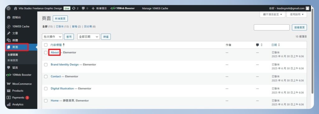 10Web 從 WordPress 編輯網站畫面