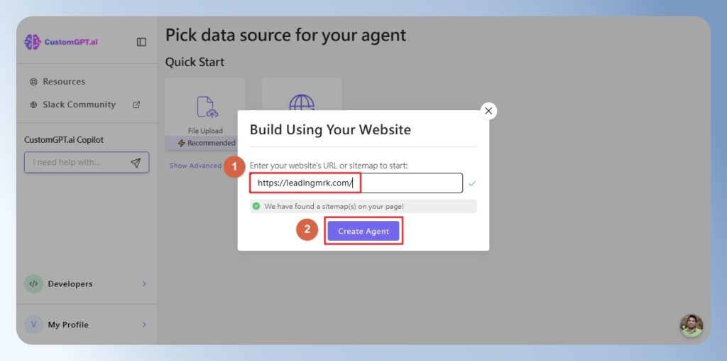 CustomGPT.ai 使用網站來源做為知識庫