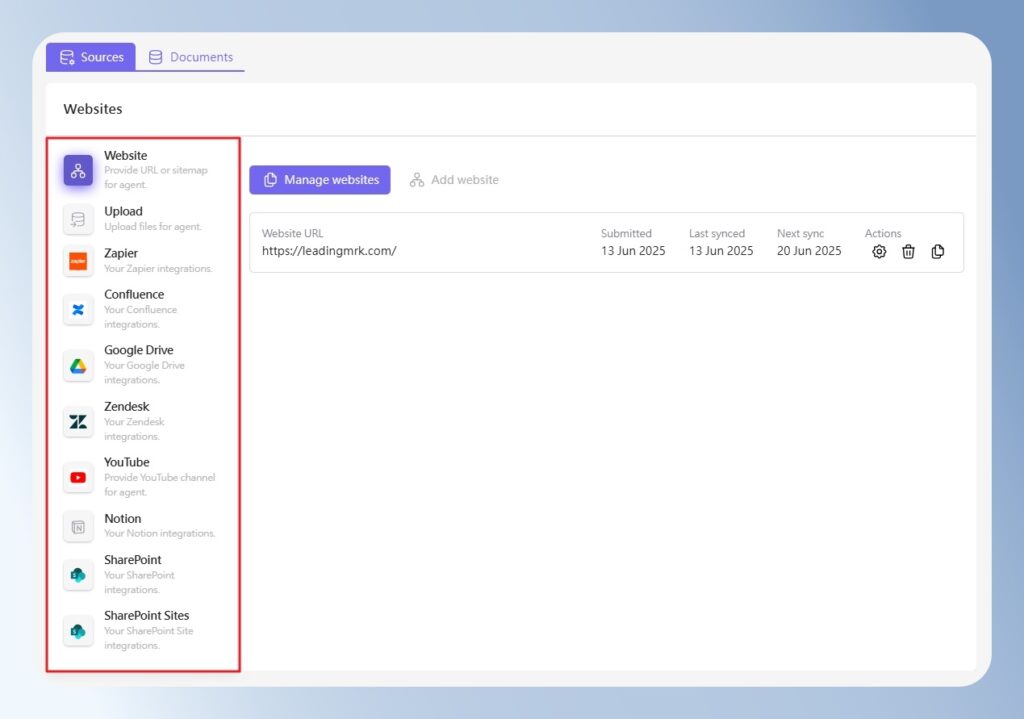 CustomGPT.ai 資料來源種類