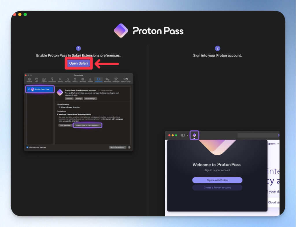 開啟下載好的 Proton Pass，依照指示授權 Safari