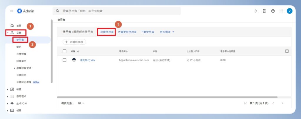 Google Workspace 使用者清單