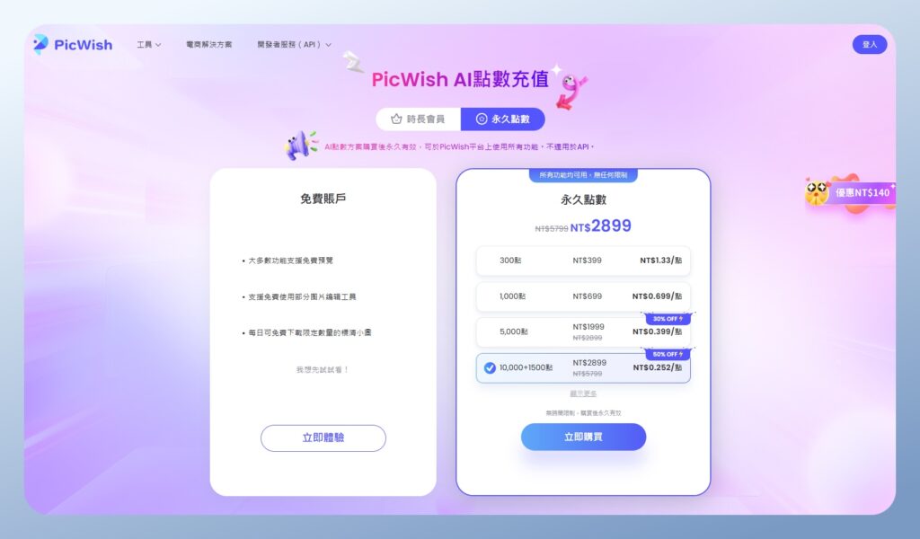 PicWish 點數價格方案