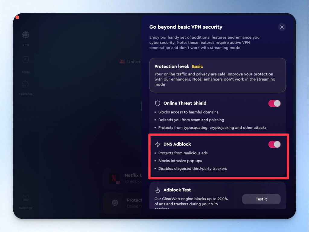 ClearVPN 中的 DNS 廣告攔截