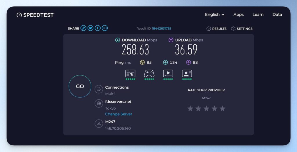 Surfshark 實測日本 VPN 速度