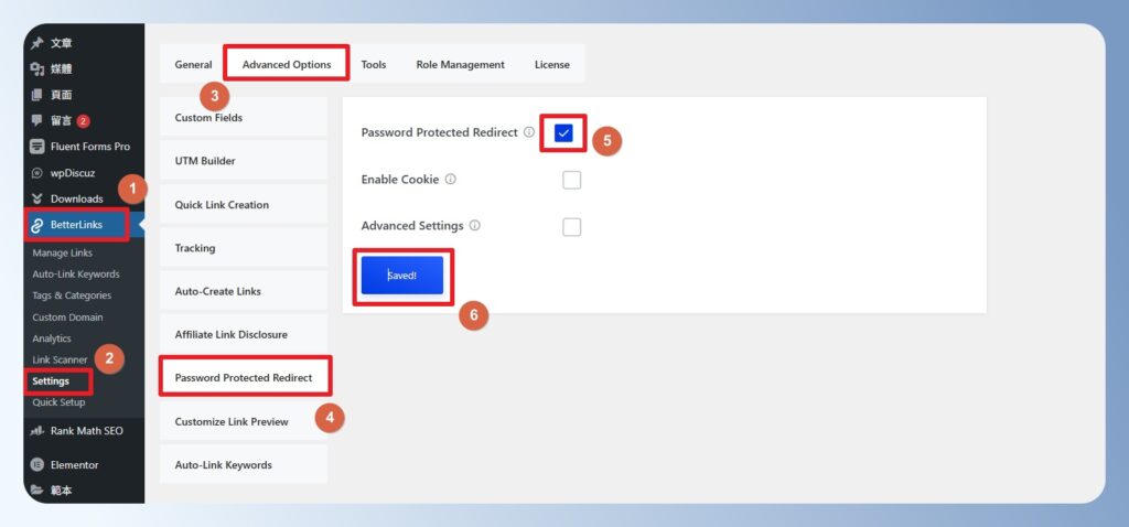BetterLinks 啟用密碼保護連結