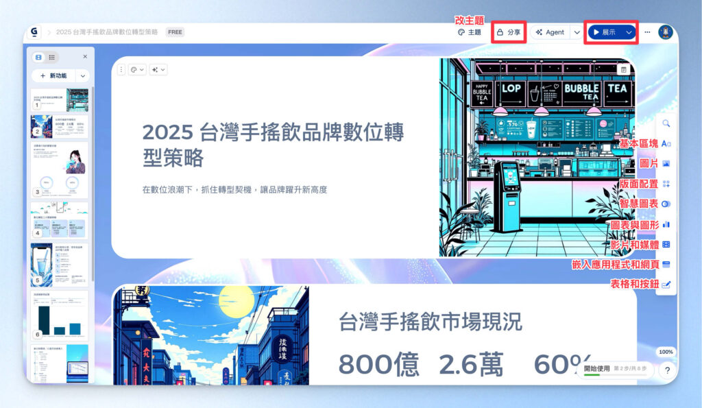 Gamma AI 簡報編輯頁面
