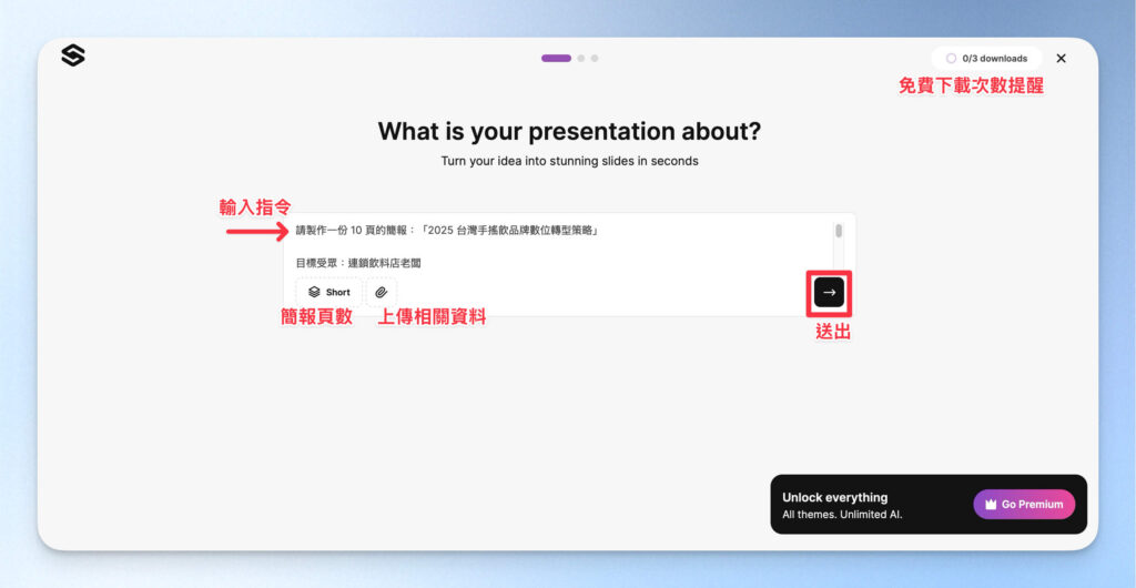提供 Slidesgo AI 指令