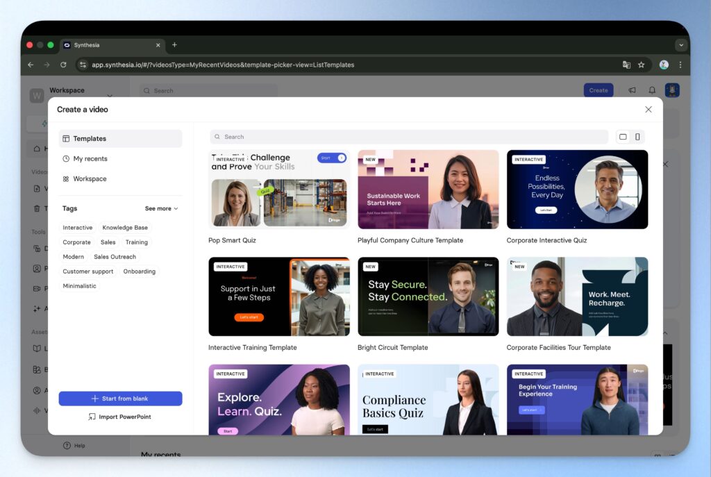 Synthesia 內建許多模板可供挑選