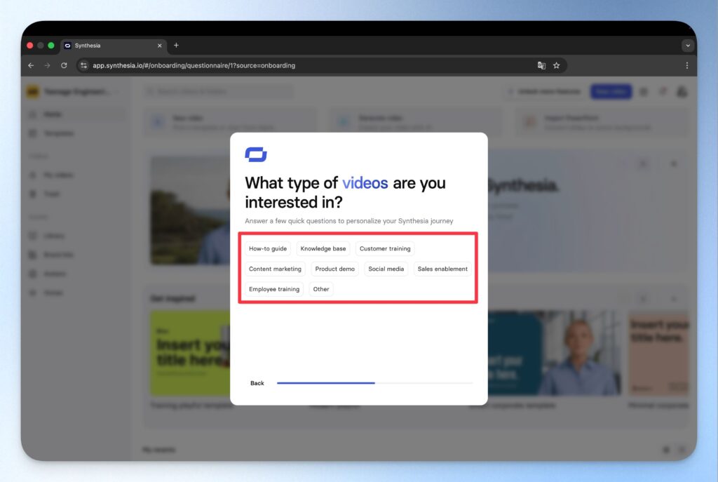 Synthesia 註冊:生成影片類型
