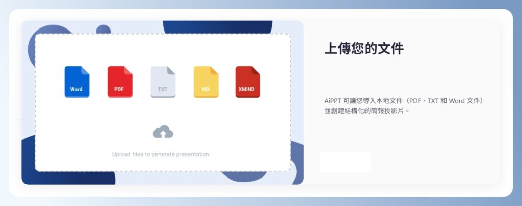 AiPPT 功能特色:匯入文件一鍵生成報告