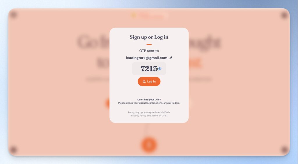 填寫 AudioPen OTP code