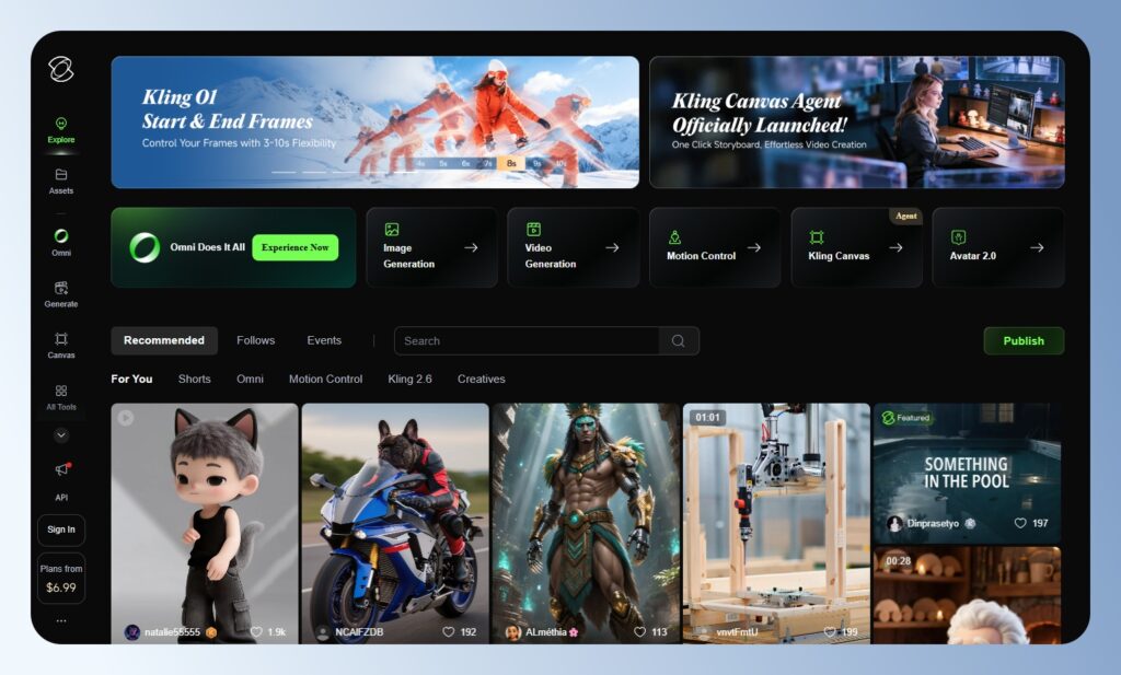 Kling AI 功能首頁