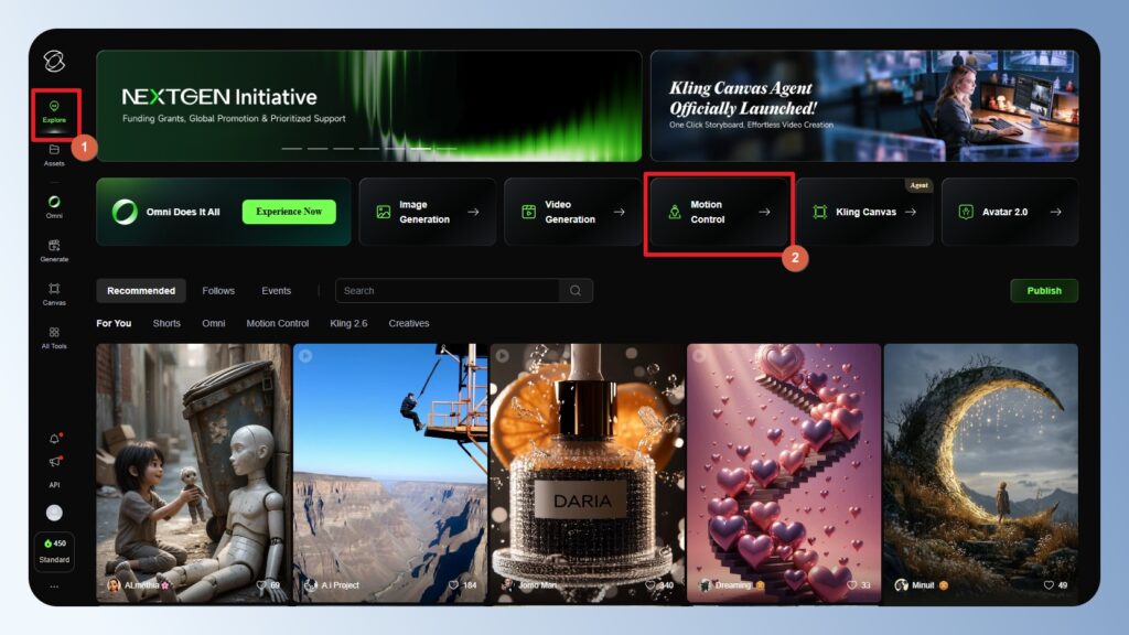 Kling AI Motion Control 功能選單
