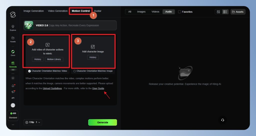 Kling AI Motion Control 上傳影片與圖片