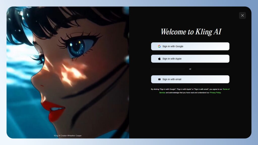 Kling AI 註冊頁面