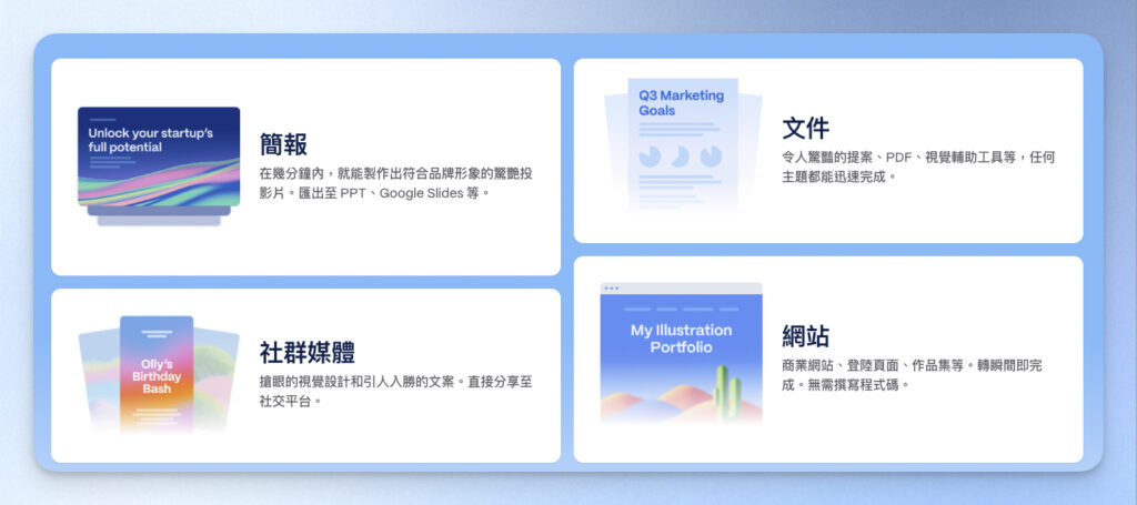 AI 一鍵生成簡報、文件、網站
