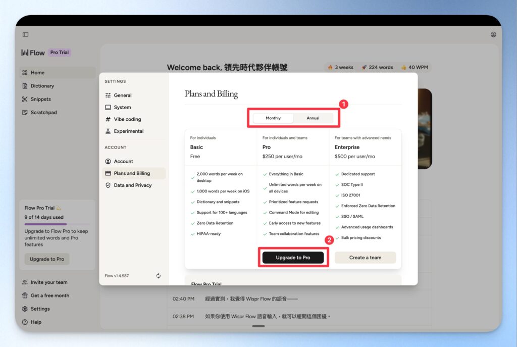 Wispr Flow 付費方案