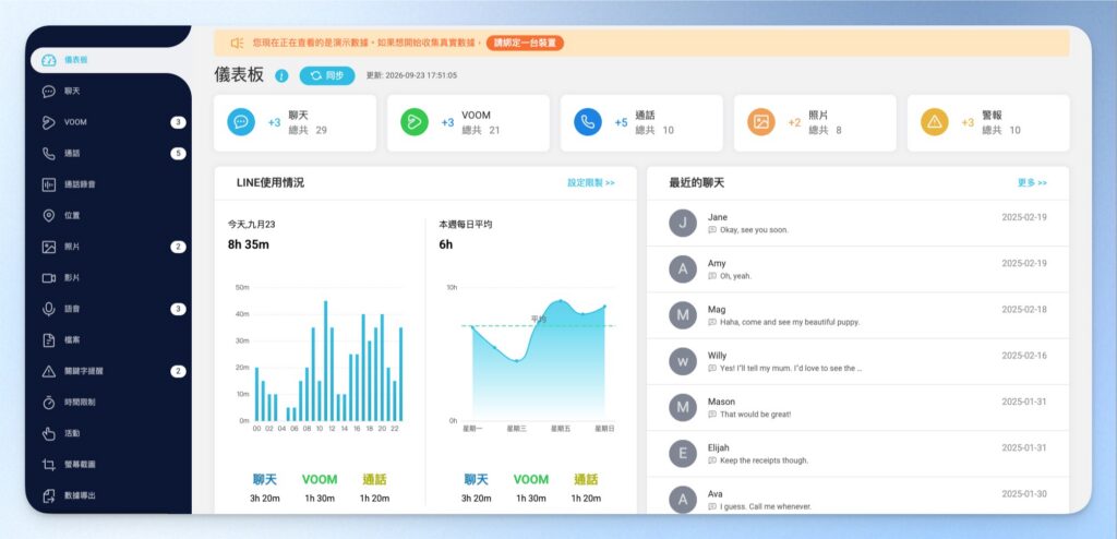 KidsGuard for LINE 儀表板